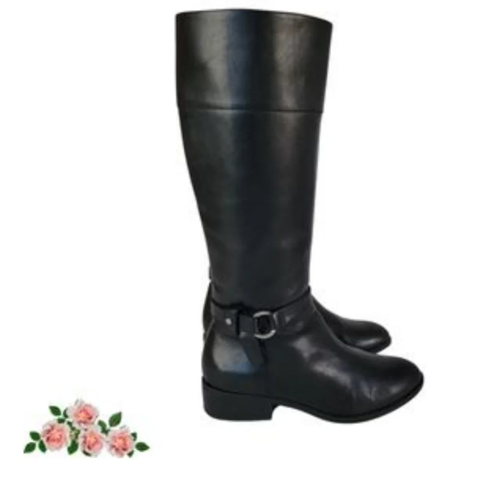 New!Lauren Ralph Lauren Makaila Riding Elegant Black Leather Boots Y2K Cottageco